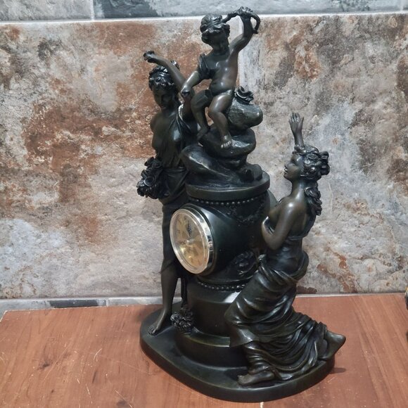 Vintage Figural Mantel Clocks Trio of Figures Women Child - Picture 7 of 13